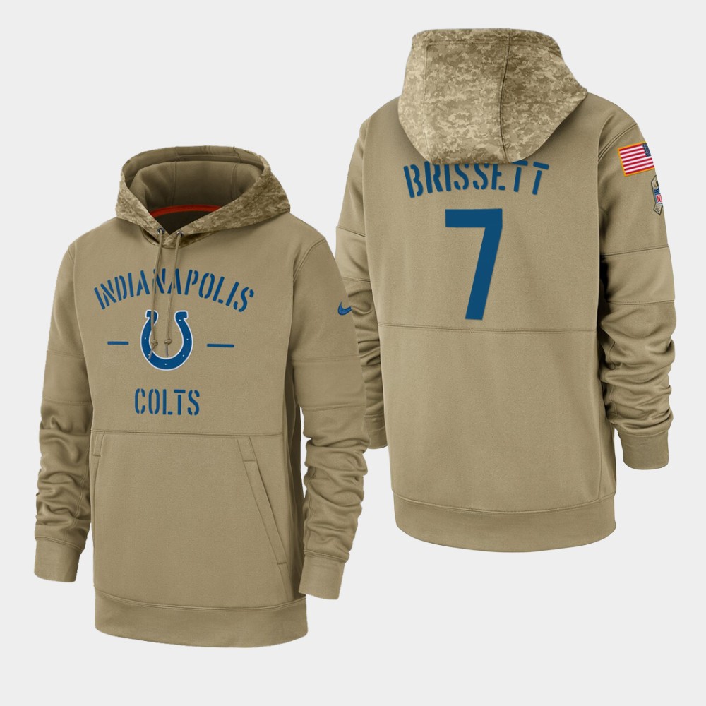 Men's Indianapolis Colts #7 Jacoby Brissett Tan 2019 Salute to Service Sideline Therma Pullover Hoodie